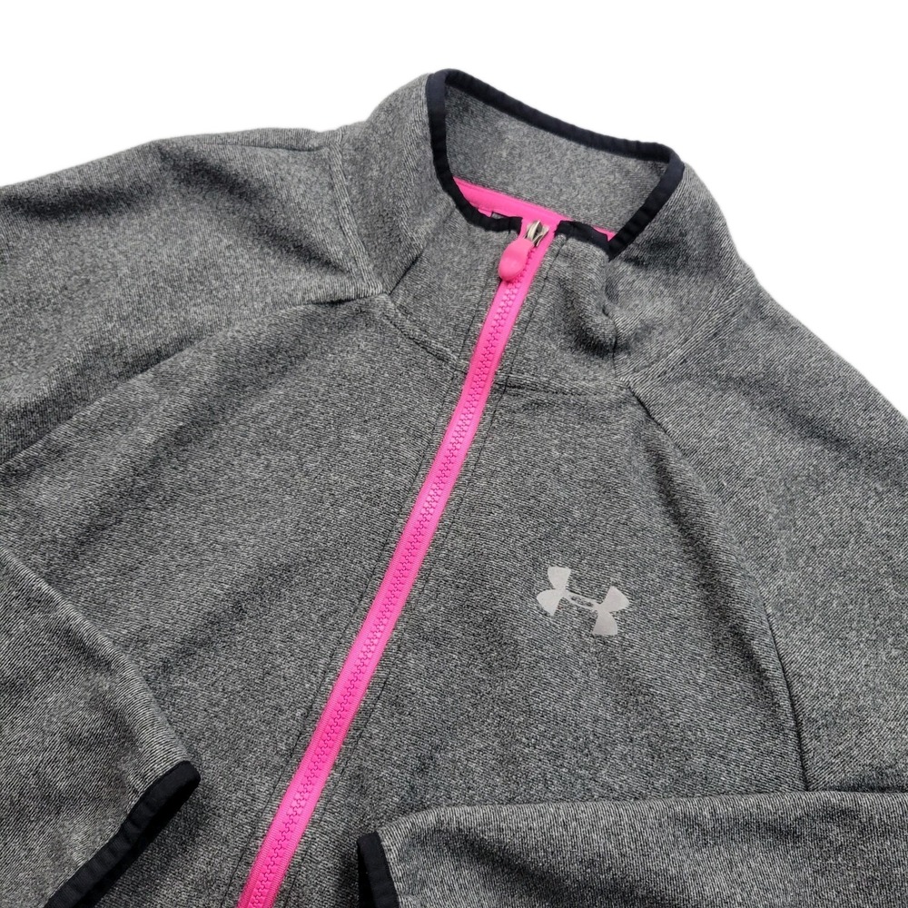 UNDER ARMOUR YLG GREY/PINK ZIP UP JACKET, W/ FRONT POCKETS,  GIRLS MINT!